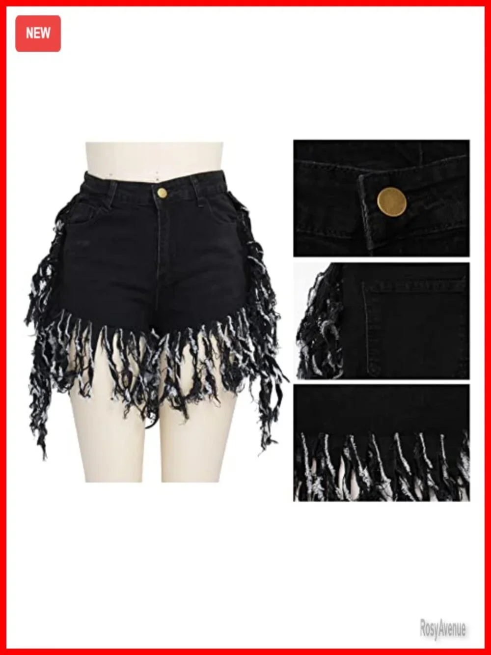 Women's Frayed Raw Hem Jean Shorts - High Waisted Ripped Denim with Pockets